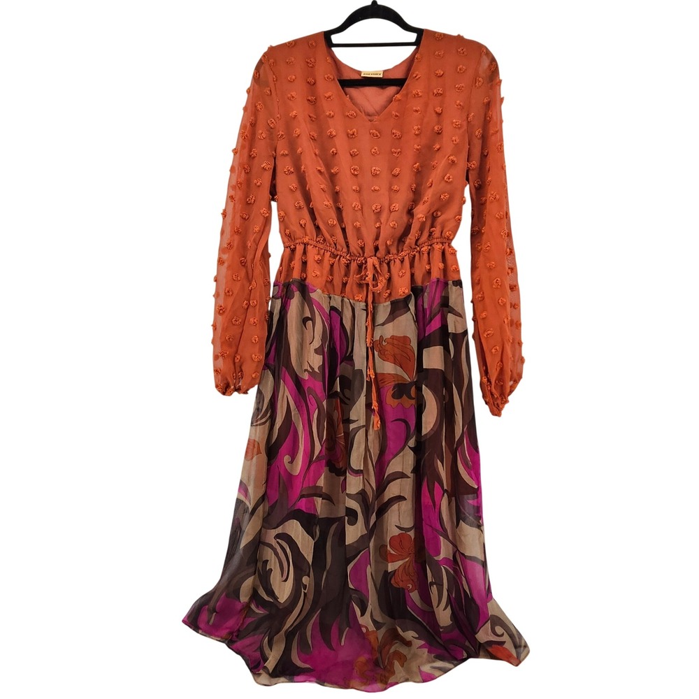 The Morgan Factory Floral Boho Upcycled Midi Dress Medium Sustainable Artsy